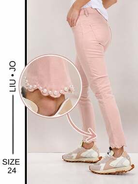 $150 MSRP | Liu • Jo Pink Scalloped Beaded Skinny Jeans Size 24 • SAME DAY SHIP